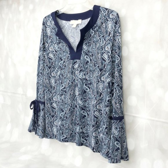 Michael Kors Tops - Michael Kors Paisley V-Neck Pull Over Long Sleeve Blouse Top W/Sleeve Ties